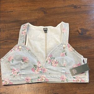 Wild Fable Light Denim Floral Crop Top Tank